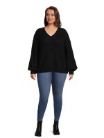 What's Next Women's Plus Size V-Neck Shaker Stitch Pullover - Image 3
