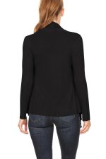Women's Long Sleeve Draped Neck Open Front Waist Length Solid Cardigan Made in USA - Image 3