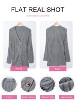 Dokotoo Womens Gray Chunky Cable Knit Casual Cardigan Solid Color Button Down Open Front Loose Sweater Outwear Size Large US 12-14 - Image 7
